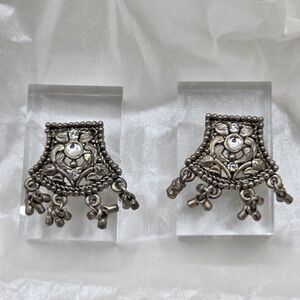 Oxidized Silver Tone Ethnic Tribal Boho Dangle Earrings 1 in.